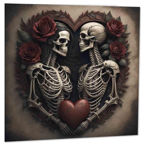 Gothic Anniversary Card - Skull Alternative Gothic Valentine Card 145x145mm