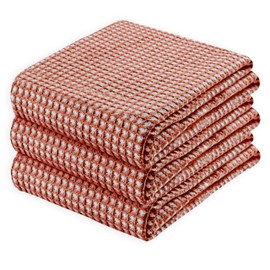 HEIRLOOM COMFORT 100% Cotton Waffle Kitchen Towels - Pack of 3 Absorbent & Quick-Drying Dish Towels - Soft Tea Towels for Drying, Cleaning, Cooking - Washable, Durable, Reusable - 66x40 cm, Rust
