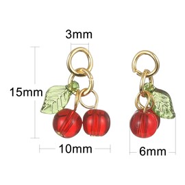 UR URLIFEHALL 30 Pcs Glass Cherry Charms with Green Leaf Beads Fruit Dangle Charms for DIY Hairband Jewellery Making Crafts Earrings