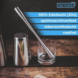 barmate Stainless Steel Muddler - Long Bar Muddler with Ergonomic Handle for Easier Crushing Cocktail Ingredients