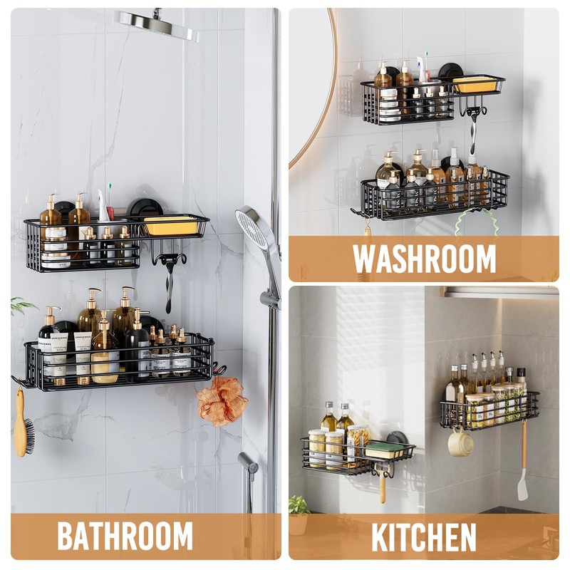 LEVERLOC Shower Caddy Suction Cup, 2 Pack suction shower shelf