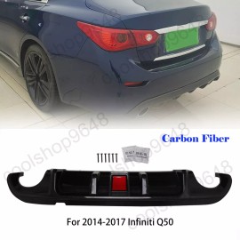 Unbranded Fits Infiniti Q50 Sedan 14-17 Rear Bumper Lip Diffuser W/LED Light Carbon Fiber