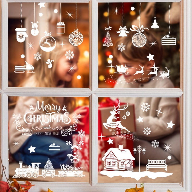 236 Pieces Window Stickers Christmas Window Decoration Christmas Snowflakes White