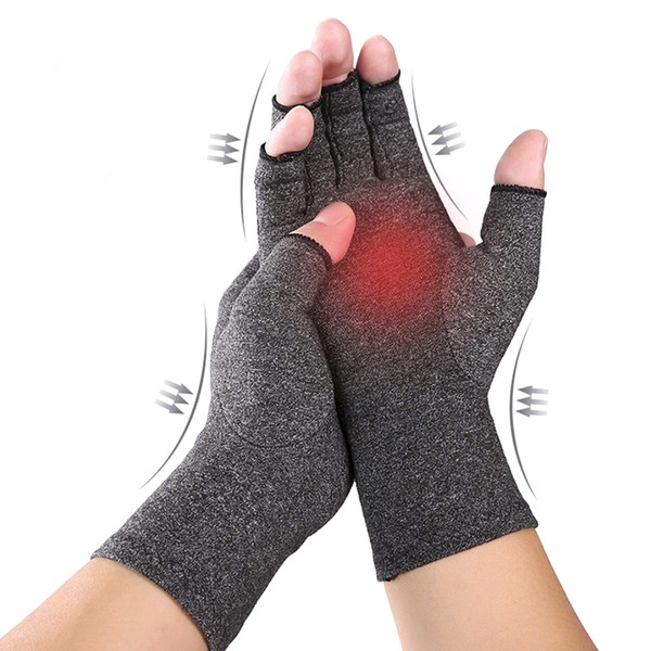 Canotagio Guantes de compresión para artritis para hombre y mujer. Guantes para aliviar dolor e inflamación con diseño cómodo para todo tipo de actividad. Compression Arthritis Gloves (L, Gris)