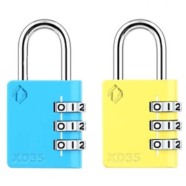 Zarker XD35 Combination Lock, 3-Digit Padlock for School Gym Sports LockerLock, Fence, Toolbox, Case, Hasp Storage (2-Pack, Blue, Yellow)