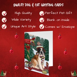 Doggie of the Day Christmas Woodland Sled Saint Bernard Dog Note Cards - Adorable Pets Invitation Cards with Envelopes - Pet Artwork Christmas Note Cards (1 Note Card)