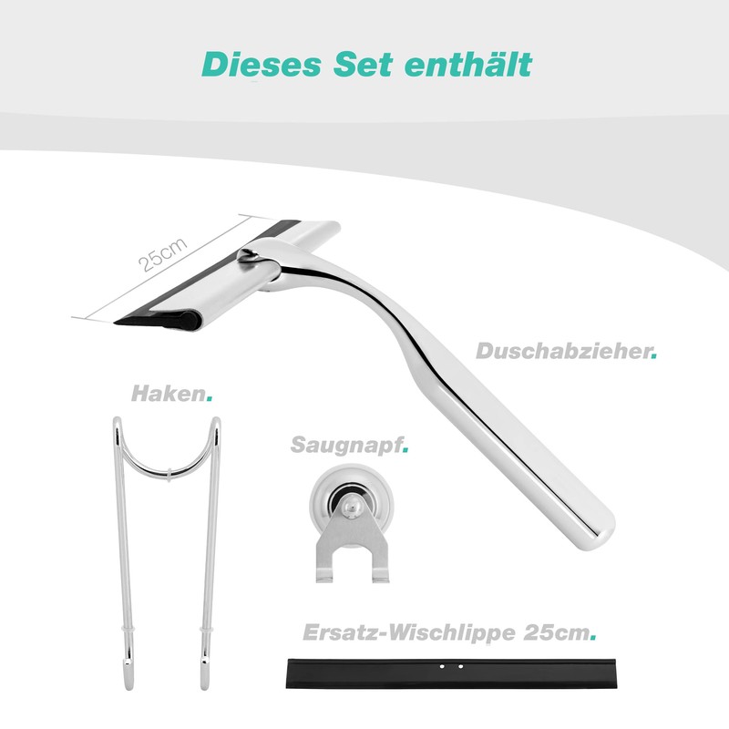 kowald Shower Squeegee Stainless Steel 25 cm Wide with Hanger