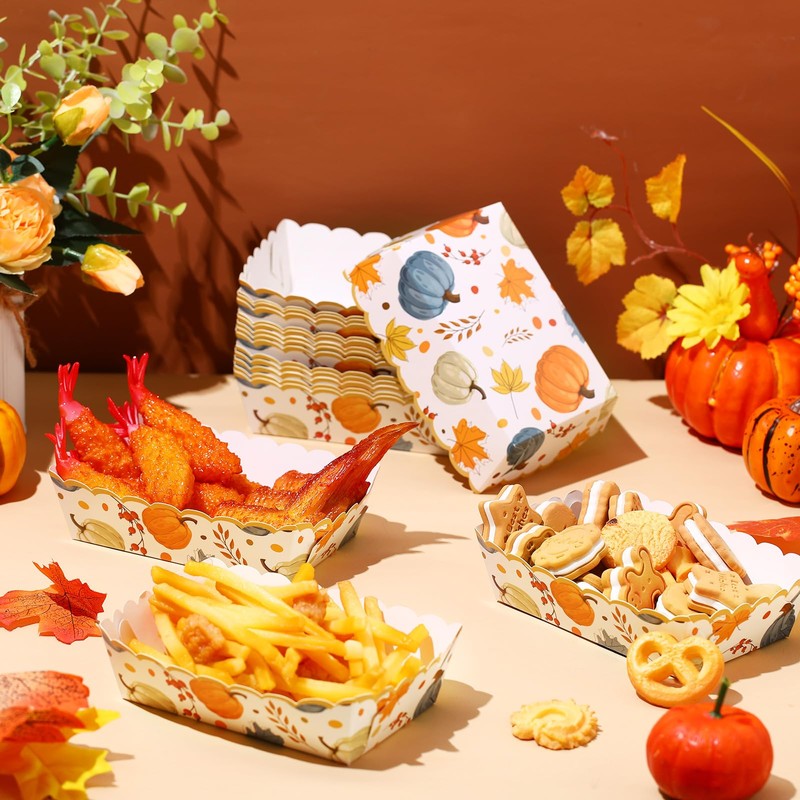 Dunzoom - 60 bandejas desechables de papel de otoño, para
