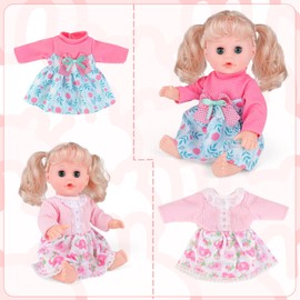 deAO 13 Inch Baby Doll Playset with Clothes and Accessories,Baby Doll Pretend Role Play Set with Open/Close Eyes Hair for Kids Including 13 Inch Doll,2 Sets Clothes,and 7 Pcs Accessories for 3+ Girls