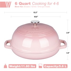 VORRINGARD Enameled Cast Iron Dutch Oven Pot with Lid, Bread Oven for Sourdough Bread Baking, Dutch Ovens with Bread Proofing Basket& Baking Supplies Set, 6 Quart, Pink