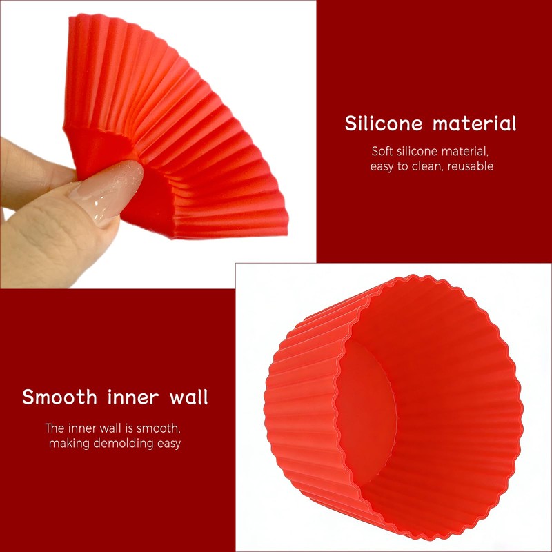 Silicone Muffin Cups Pans for Baking,Red Silicone Cupcake Liners 12PCS