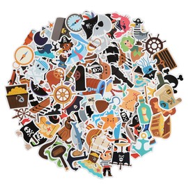 100 Pack Pirate Stickers, Pirate Party Favors Decorations, Waterproof Stickers for Water Bottle Laptop Computer Phone