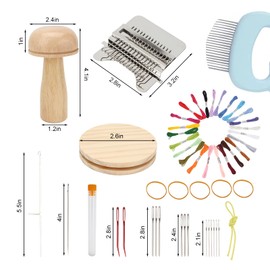 FMTYAOIU Darning Mushroom for Socks 14 Hooks Small Weaving Darner Loom with 9 Pcs Large Eye Needles Speedweve Style Complete Mending Kit Ideal for DIY Home Sewing Projects