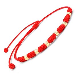 Generic Adjustable 7 Knot Bracelet with 18K Gold Plated Beads for Protection, Evil Eye, and Good Luck, Thread/Amulet for Prosperity and Success. Talisman for Women and Men (Red), 9