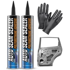 [Black] 2 Pack Professional Automotive Seam Sealer, Paintable Quick-Set Polyurethane Auto Body Seam Sealer for Metal Surfaces of Cars, Trucks, Etc, Includes Gloves & Tip - Black RV Roof Sealant