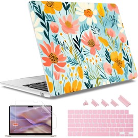 May Chen Compatible with MacBook Air 15 Inch Case 2023 2024 Release A2941 A3114 M2 M3 Clip, Plastic Hard Shell Case with Screen Protector & Keyboard Cover, Abstract Floral