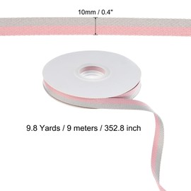 PATIKIL 9.8 Yards x 0.4" Christmas Striped Ribbon, Polyester Cotton Fabric Wrapping Ribbon for Craft Wreath Birthday Wedding Decoration, Pink, Grey