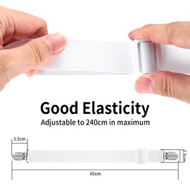 Pack of 10 Bed Sheet Tensioners, Adjustable 65-240 cm, Fitted Sheet Tensioners for Bed Sheets, White Elastic Bed Sheet Tie Down Straps for Bed Sheets, Sheet Tensioners with Metal Clips for Ironing