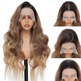 Sakkou Synthetic Lace Front Wig Long Ombre Blonde Wigs For Women Long Wavy Ear To Ear Hair Replacement Wig Beginner Friendly Wig For Daily And Party(1B/Brown/Blonde)