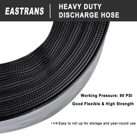 EASTRANS 2" x 50' Black Heavy Duty Discharge Hose for Swimming Pools, Reinforced Lay Flat Pool Backwash Hose, Durable Water Drain Hose with Aluminum Camlock C and E Fittings