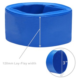 DERPIPE Lay-Flat Pool Backwash Hose - 3" x 25Ft Reinforced Heavy Duty PVC Discharge Hose Weather-Proof Vinyl Pool Drain Hose for Water Transfer with 2 clamps