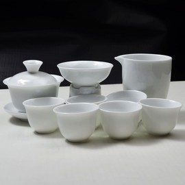 GDLK Chinese Gongfu Tea Gift Set, White Porcelain Gaiwan Fair Cups Filter with 6 cups for Tea Ceremony Party Home Office