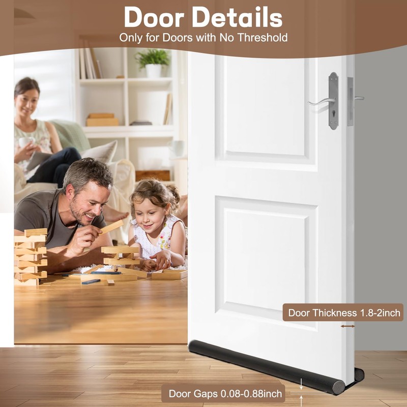 Door Draft Stopper, Door Noise Blocker, Soundproof Door Seal, Cuttable,