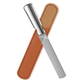AUYAO 2Pcs Professional Stainless Steel Nail File with Real Leather Case, Double-Sided Buffing Nail Files Nail Trimmer with Non-Slip Handle, Tool for Unisex Nails Foot Hand Home Salon Travel