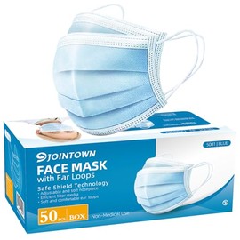 Jointown Mascarilla desechable – Máscara facial de 3 capas de protección de filtro, paquete de 50 unidades, color azul