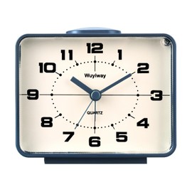 Wuyiway Analog Alarm Clock for bedrom,Silent Non Ticking,Lighted on Demand and Snooze,Ascending Beep Sounds,Battery Operated,Retro Design,Easy to Set (Blue)