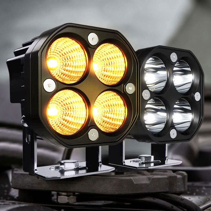 ASLONG 2PCS 3Inch Flood LED White/Amber Flasing Strobe Pods with