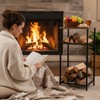 Fiwochic 2-Tier Winter Firewood Rack with Tabletop 4 Hooks Indoor