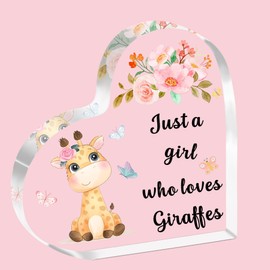 SDOFY Giraffe Gifts Giraffe Gifts for Women Girls Just a Girl Who Loves Giraffes Giraffe Heart-Shaped Acrylic Plaque Giraffe Lovers Gifts