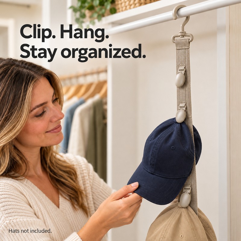 Wardrobe Hat Rack Hanging Rope Hat Storage Clips Hat Organizer