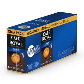 Café Royal, Lungo Promo Pack, 100 Nespresso (R) Compatible Capsules, 80% Recycled Aluminium, Rainforest Alliance Certified, 100% Arabica Coffee, Intensity 5