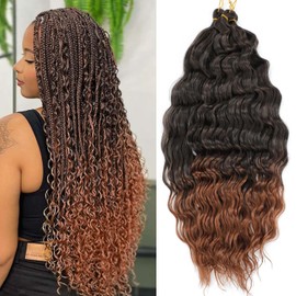 24 Inch Ocean Wave Crochet Hair 6 Packs Deep Wave Braiding Hair Curl Crochet Synthetic Braids Hair Extension for Women (1B/30#, 24 Inch 6 Packs)