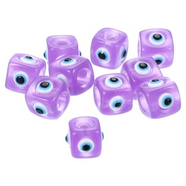 PATIKIL 12mm Evil Eye Beads, 10 Pcs Resin Turkish Evil Eye Charm Large Hole Beads Pendant Connector for DIY Art Craft Bracelet Necklace Earrings Making, Purple