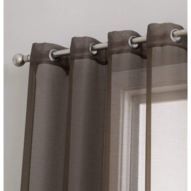HLC.ME 2 Piece Semi Sheer Voile Window Drapery Curtain Grommet Panels for Bedroom & Living Room (54" W x 84" L, Chocolate Brown)