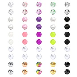 Crdifu Piercing Ball Set 1.2 mm Replacement Ball Screw Ball 3 mm Glitter Stainless Steel Acrylic Attachments Balls 16G Thread, Stainless steel metal