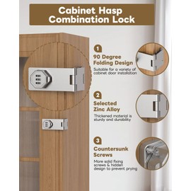 Anobeyi Cabinet Lock with Combination, 90 Degree Bifold File Cabinet Door Lock, Mechanical Keyless Password Rotary Hasp Latches for Office File Desk Drawer, Cupboard, Locker (1, Silver)