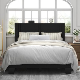 Feonase Queen Platform Bed Frame, Fabric Upholstered Wingback Bed Frame, Solid Wood Slats & Heavy Duty Feet Support, No Box Spring Needed, Noise-Free, Easy Assembly, Black