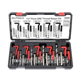 BILITOOLS Helicoil Thread Repair Kit SAE, 131-Piece HSS Drill Heli Coil Repair Kits 1/4" 5/16" 3/8" 7/16" 1/2"