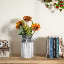 Vintiquewise 11-Inch Vintage Farmhouse Decorative Milk Bucket Vase - Rustic French Country Decor Jug with Handles for Flowers Shabby Chic Centerpiece Table Decor Garden Accent Primitive Tin Holder