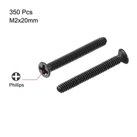 sourcing map M2 x 20 mm Phillips Screws Flat Head Fastening Black for Laptop PC TV Fan Switch Pack of 350