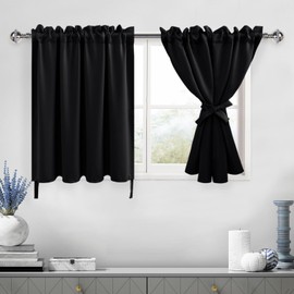 DWCN Black Blackout Curtains for Living Room, Short Curtains for Small Window, Thermal Curtains for Bedroom, 36 Inch Curtains for Cafe, Boys Room, Kitchen, Basement - 42 by 36 Inch, Black, 1 Pair