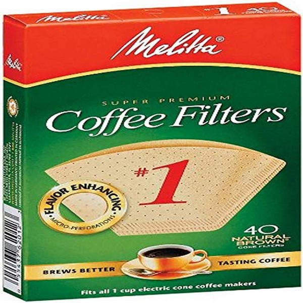 Melitta 620122#1 40 Count Natural Brown Cone Coffee Filters, Brown