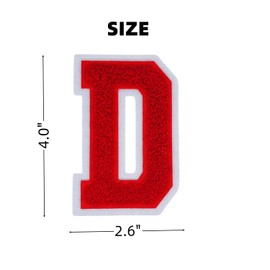 1 PCS 4.0" Red Chenille Letter Patch, Iron on Patches for Hats Clothes Bags Backpacks Jeans, Initial Patches Large Varsity Letter. (Letter D)