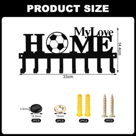 Lvjkes Key Holder, Metal Key Cabinet, Black Multifunctional Key Holder for Wall Mounting, with 8 Key Hooks for Bedrooms, Entrances, Garages (Home/Football)