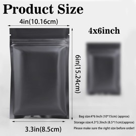 LEOSINDA 200 Pack Black Resealable Bags,4 x 6 Inch Smell Proof Bags Resealable Mylar Bags Foil Pouch Double-Sided Flat Bag Heat Sealable Matte Black…