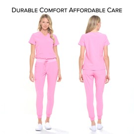 Dagacci Medical Uniform Women and Men Unisex 4-Way Stretch Jogger Scrub Set, Rose Pink, 2XL